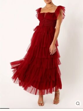 Petal & Pup Burgundy Tiered Tulle Maxi Dress